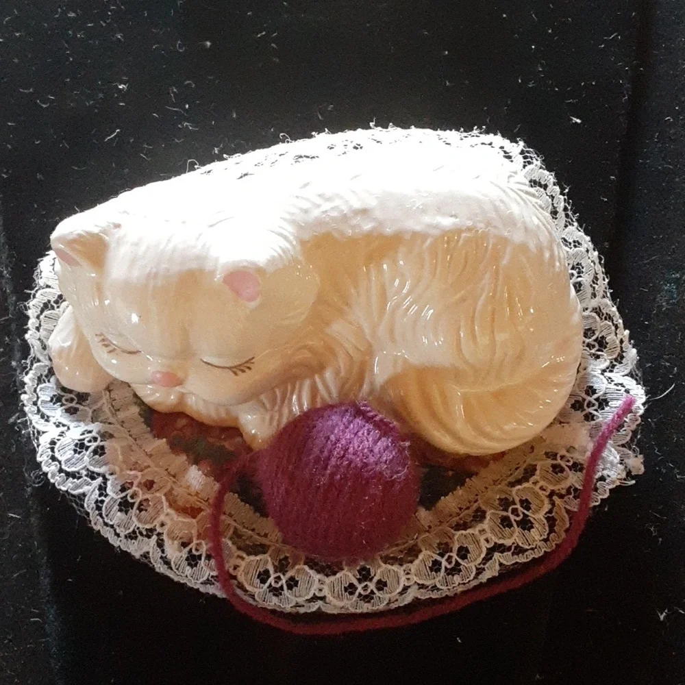 Sleeping Cat Figurine with Yarn Ball